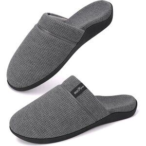 Women's Orthotic Closed Toe Non Slip Rubber Sole House Gray Slippers Shoes